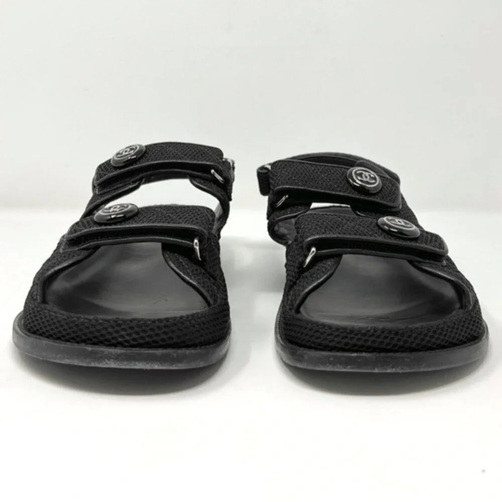 Chanel Quilted Fabric Logo Double Strap Flat Sandals Size 40